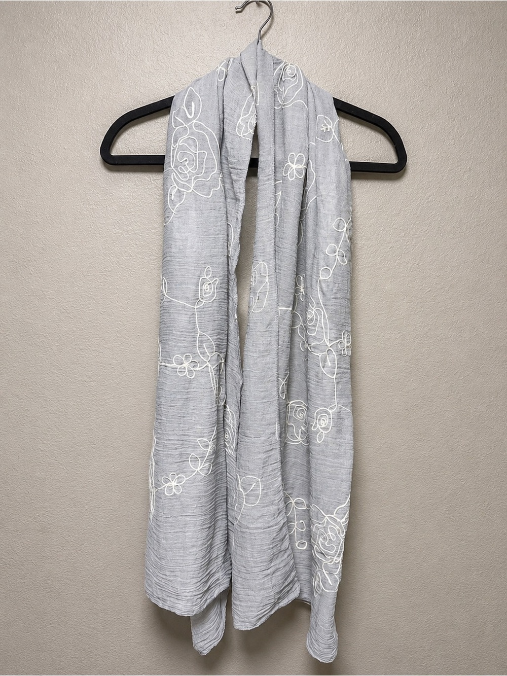 Light Gray Floral Embroidered Scarf - Unbranded